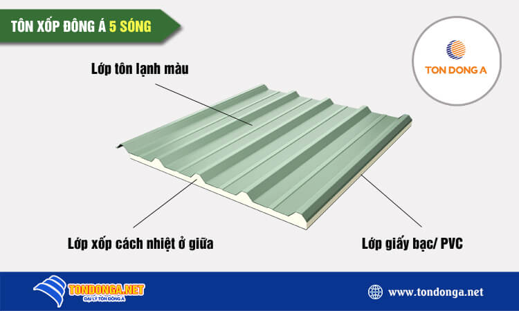 Tôn xốp Đông Á 5 sóng